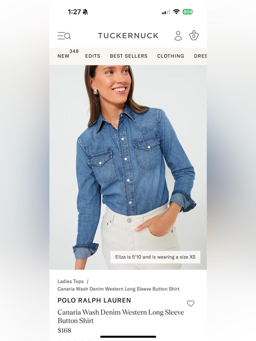 Tuckernuck Blue Denim Cotton Western Snap Up Shirt - Size S